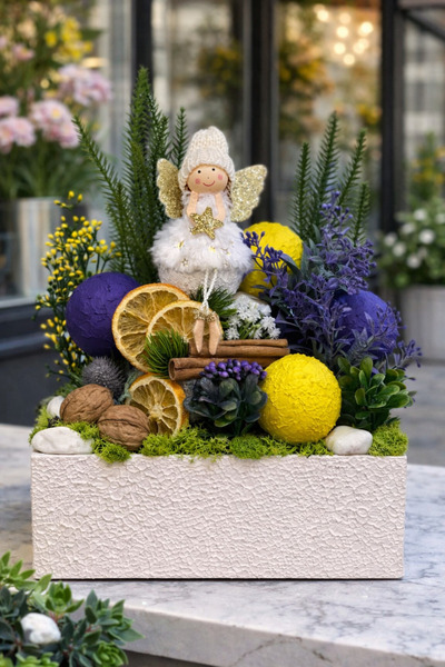 Derin Düşler El Yapımı Masaüstü Ahşap Saksılı Dekoratif Çiçek Melek Figürlü H...