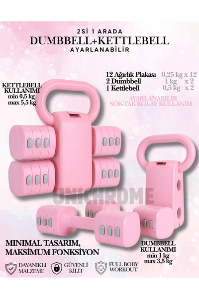 Unichrome Ayarlanabilir Ağırlıklı Dambıl ve Kettlebell Seti 5,5 Kg Fitness Eg...