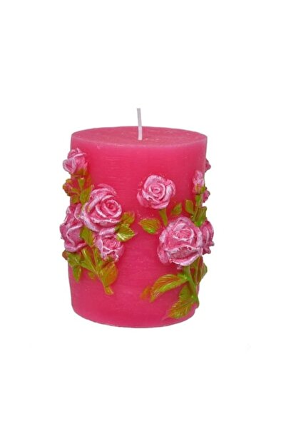 OEM Fuchsia Candle with Roses Ø9.7x7.2cm
