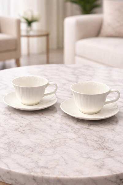 YzHome 2-Person Porcelain Flower White Coffee Cup Set 100ml