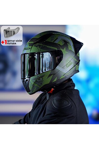 LS2 Rapid 2 Race Thunder Birds Mat Yeşil-Siyah-Gri Kask ve Şeffaf Vizör