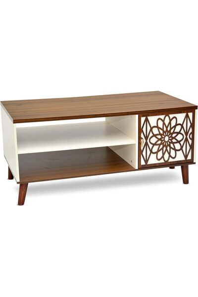 Afifa Furniture حامل تلفزيون خشبي من خشب وينجي وأبيض بطول 120 سم