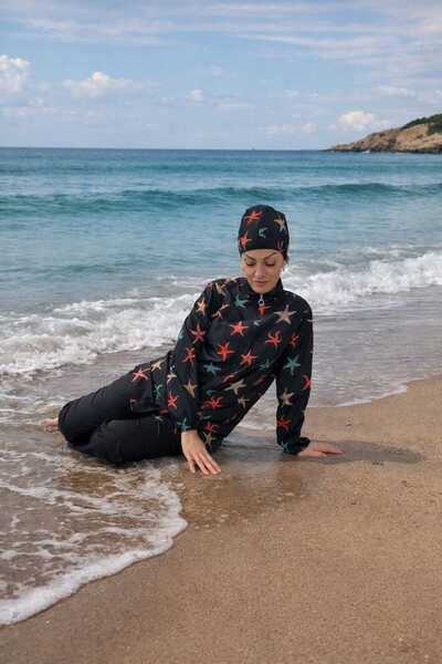 Ms Modern 3-Piece Tessture Top Patterned Fabric Swimsuit - Ş19