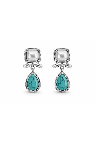 1881 STORE Turquoise Drop Stone Silver - Gold Dangle Earrings – Bohemian & St...