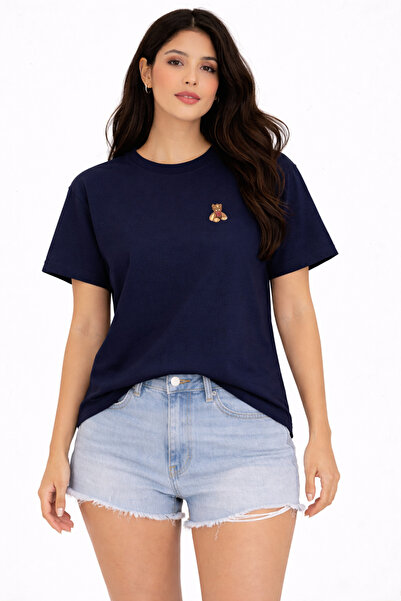 kikiriktekstil 10978 Tricou din bumbac cu broderie ursuleț de pluș pentru fem...