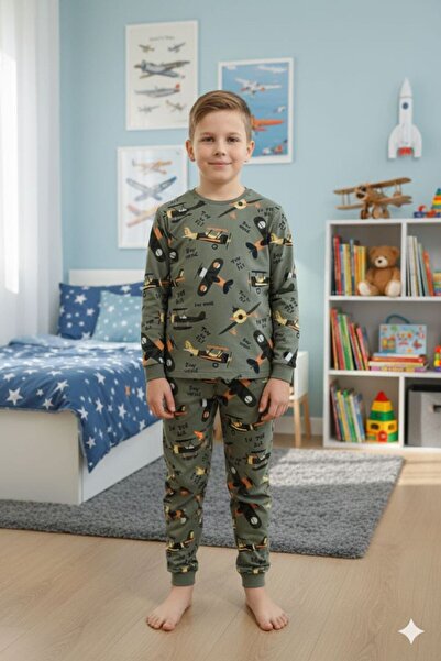 Yağmur Giyim Set de pijamale pentru băieți, 100% bumbac, cu model de avion ve...