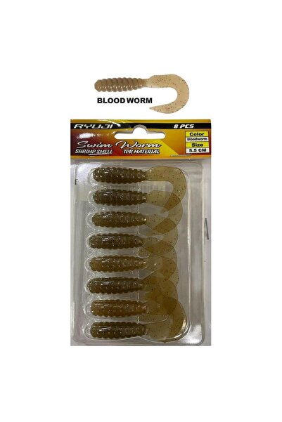 RYUJI Swim Worm 5.5cm 1.5gr Kokulu LRF Silikon Yem 8 Adet Bloodworm