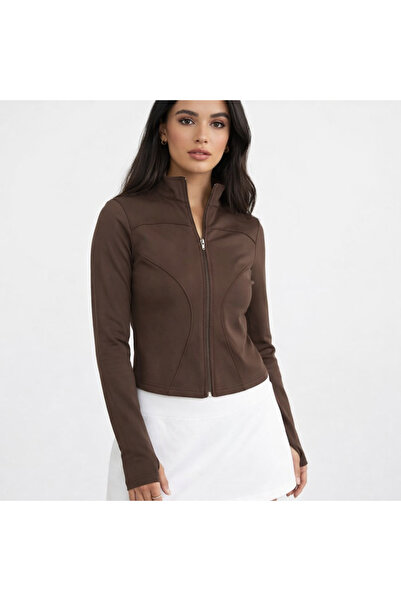 kikiriktekstil 10979 Women's Zippered Stand Collar Finger-Loop Diving Fabric ...