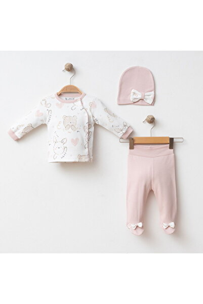 Gümüş Baby Kids طقم بناتي مكون من 3 قطع، مصنوع من قماش قطني 100%، مع شريط وحذ...