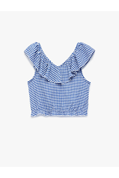 Koton Girl'S Blue Check Girl'S Blouse Ss