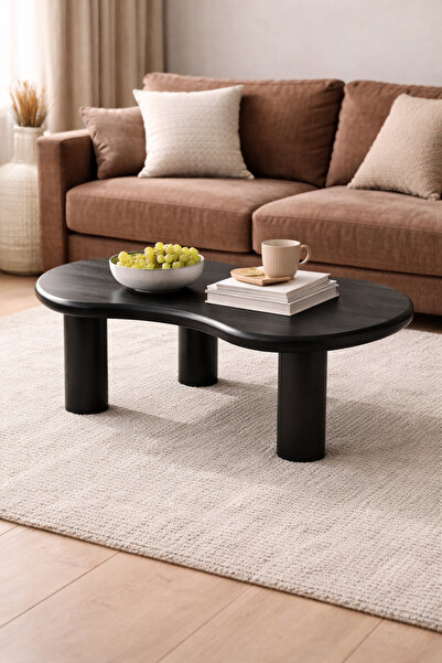 Trihome Masif Çam Organik Orta Sehpa – Koyu Ceviz Acı Kahve, 3 Silindir Ayakl...