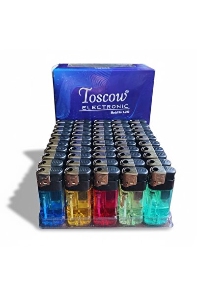 Toscow Y-230 Doldurulabilir Manyetolu Şeffaf Renkli Çakmak, 50 Adet