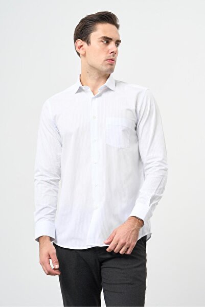 İmza Λευκό μακρυμάνικο πουκάμισο με μοτίβο μισό ιταλικό γιακά με τσέπες από β...