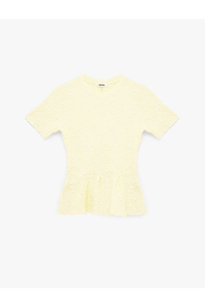 Koton بلوزة نسائية صفراء ذو ملمس بارز بيبلوم