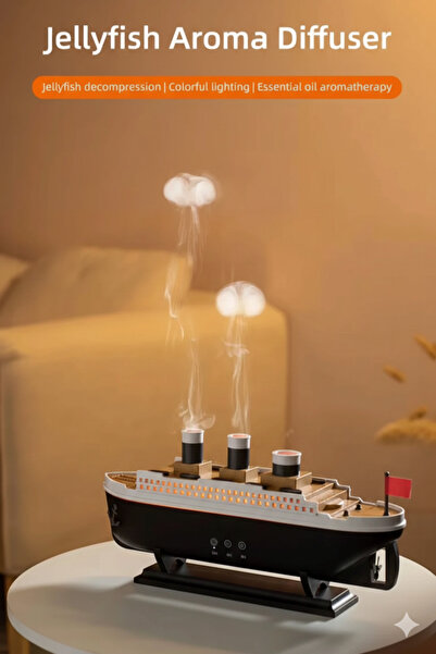 Lüks Titanic Gemi Tasarımlı Hava Nemlendirici Uzaktan kumandalı 2 püskürtme modlu 7 farklı led modu
