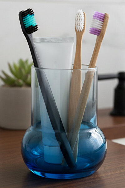 Oduman Modern Minimalist Cam Diş Fırçalık - Banyo Organizeri (11 cm) - Okyanu...