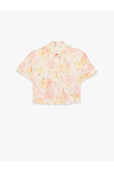 Koton Women'S Pink Design Floral Crop Shirt