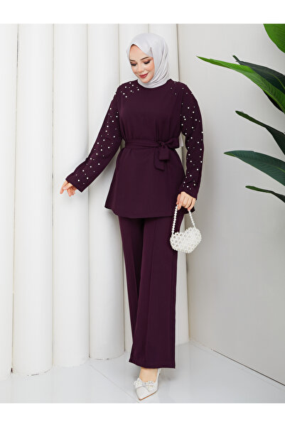 Wual giyim Set dublu hijab cu detalii perlate pentru femei – Top cu curea și ...