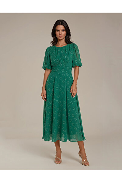 Vessmary Occasion dress VSM1009 made of green veil with Foil Printed