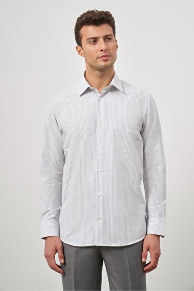 İmza White Long Sleeve Checkered Pattern Cloth Footed Hard Collar Pocketed Co...