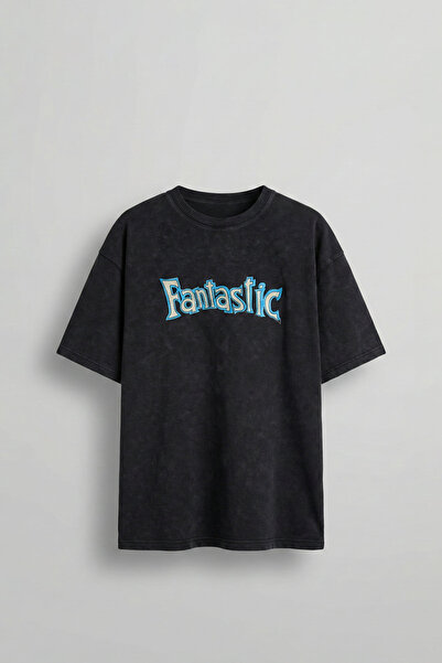 ablukaonline Ανδρικό T-Shirt Oversize με Κέντημα και Εφέ Πλύσης, Μαύρο