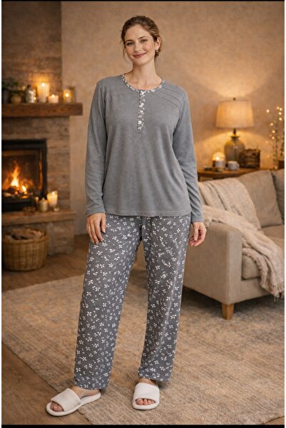 YUYİ NENA 100% BUMBAC CU MÂNECĂ LUNGĂ, MĂRIMI MARI, GULER CU NASTURI, SET PIZ...