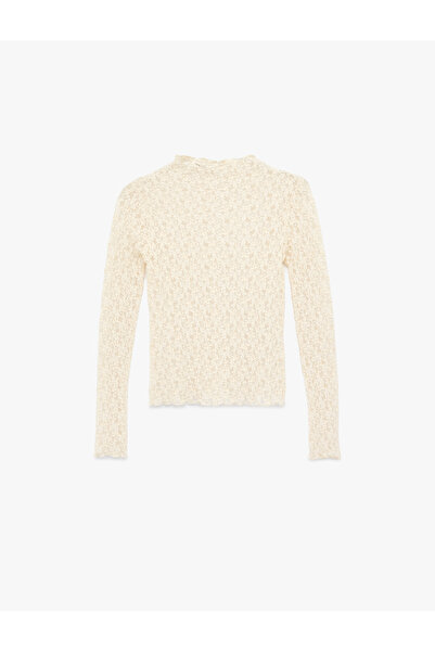 Koton تيشيرت نسائي من دانتيل بلون بيج فاتح