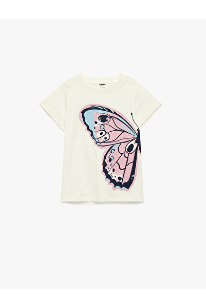Koton Girl'S Ecru Cotton T-Shirt