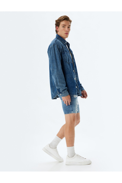 Koton Men'S Light Indigo Slim Fit Denim Shorts