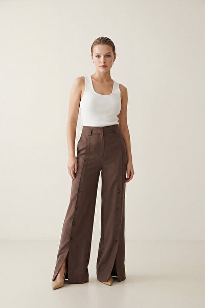 Setre Coffee Snap Closure Detailed Comfortable Cut Pants