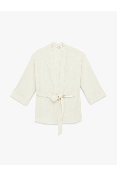 Koton Women'S Beige Belted Kimono