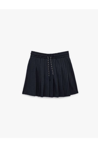 Koton Women'S Navy Stripe Pleated Mini Skirt