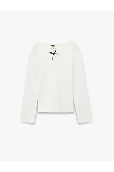 Koton Girl'S Ecru Bowtie Detail T-Shirt