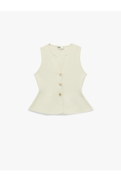 Koton سترة نسائية محبوكة بلون بيج فاتح بتصميم بيبلوم