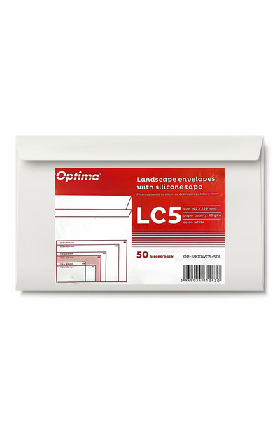 Optima Plicuri C5 (162x229mm), adeziv siliconic, 50 buc/set, deschidere pe pa...
