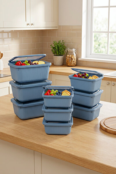 Homekolik Set of 9 Rectangular Storage Containers Blue – Suitable for Microwa...