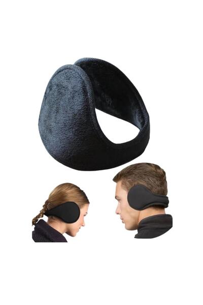 PERLOTUS Black Neck Type Fleece Ear Muffs Unisex Winter Ear Warmer Back-Loop ...