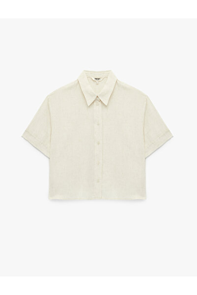 Koton Women'S Beige Linen Blend Shirt