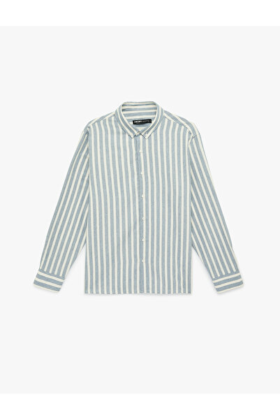 Koton Men'S Navy Stripe Men'S Shirts Ls