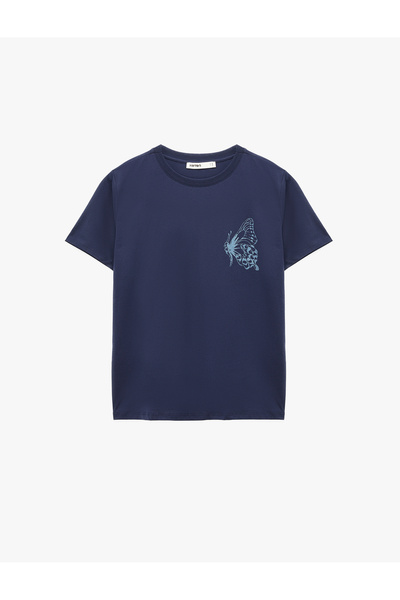 Koton Women'S Navy Butterfly Printed T-Shirt