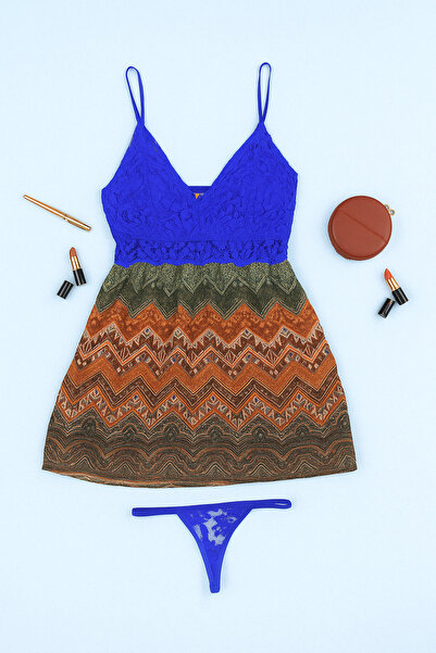 Clovia Print Me Pretty Babydoll in Blue - Lace & Georgette