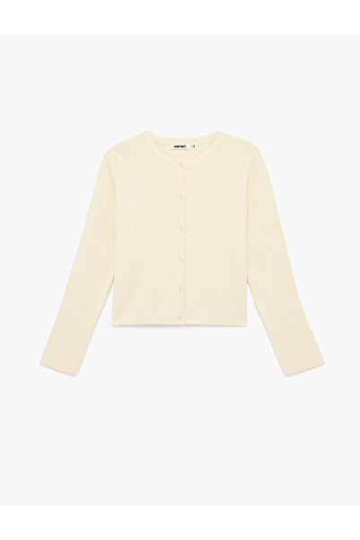 Koton Women'S Cream Crew Neck Cardigan