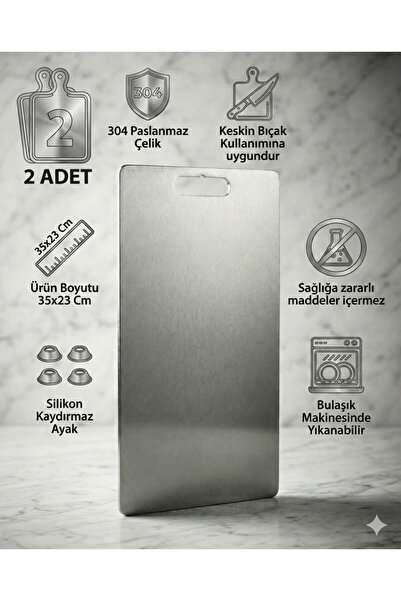 Febrini 304 Paslanmaz Çelik Kesme Tahtası 23x35 Cm 2'li