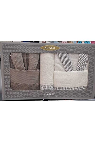 Kristal Dream Jakarlı Aile Seti / Bornoz Seti Krem/Antrasit