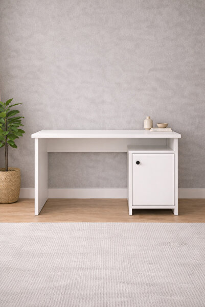 Bladimo Kuzey Kapaklı Çalışma Masası, Bilgisayar Masası 3 Raflı - Beyaz