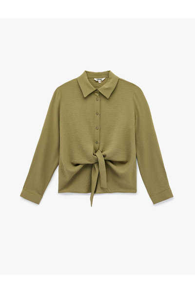 Koton Women'S Khaki Tie Detail Shirt