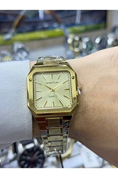 Quantum Erkek Kol Saati Özel Tasarım Altın Renk Çelik Kordon Çelik Kasa