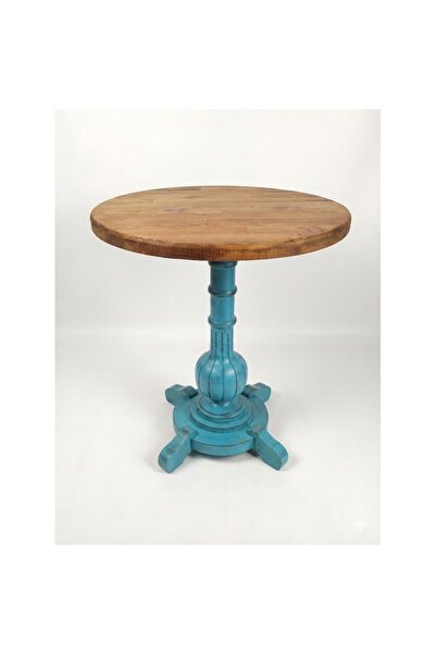 Masifart Lugano Fiskos Sehpa Tornalı Ayak Yan Sehpa Mavi Eskitme