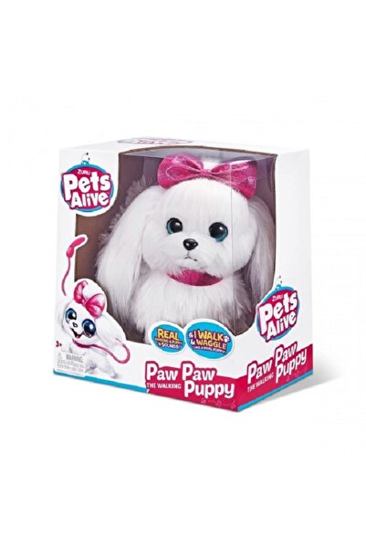 Pets Alive Jucarie interactiva Catelusa alba cu fundita roz, Paw Paw Puppy