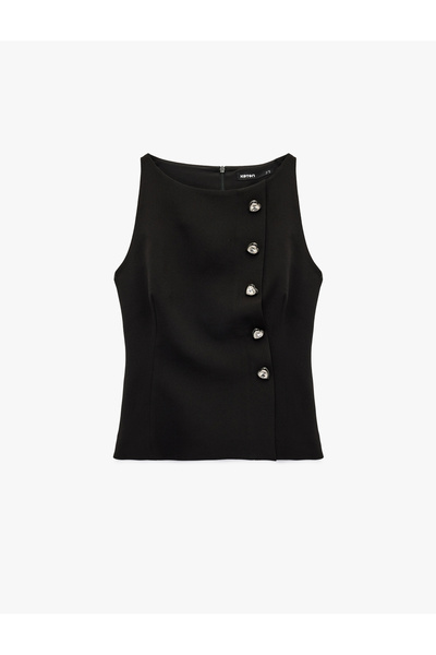 Koton Women'S Black Heart Button Detail Vest